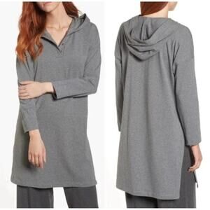 Eileen Fisher Gray Organic Cotton Hooded Tunic Top Size S